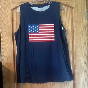 Patriotic Navy Tank Top with American Flag